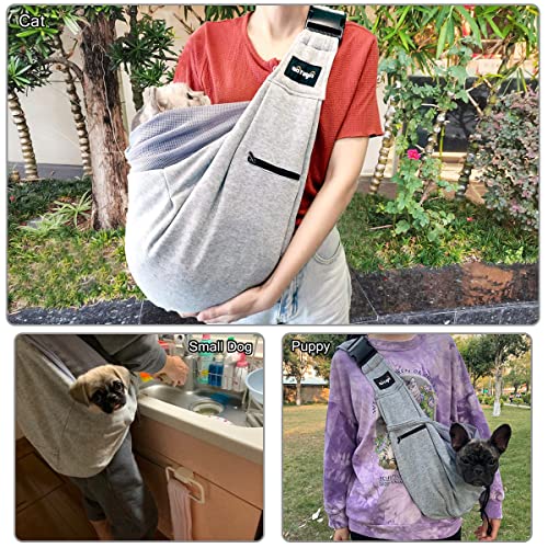 NATUYA Pet Dog Sling Carrier - Breathable Mesh Travel Safe Sling Bag Carrier for Dogs Cats-Hands Free Pet Bag-Buckle net Pocket pet Bag (Grey) - color: Grey