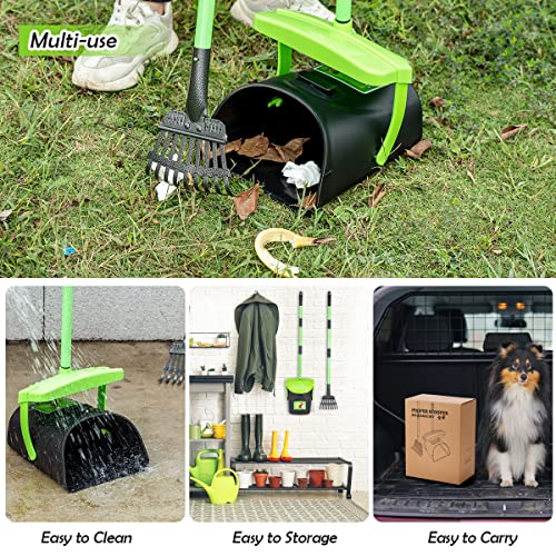 MXF Pooper Scooper Swivel Bin & Rake Kit with 100 Waste Bags, 36.6" Long Handle Dog Poop Scooper with Bag Attachment for Large Medium Small Dogs, Poop Scooper for Lawn Yard Dog Kennel