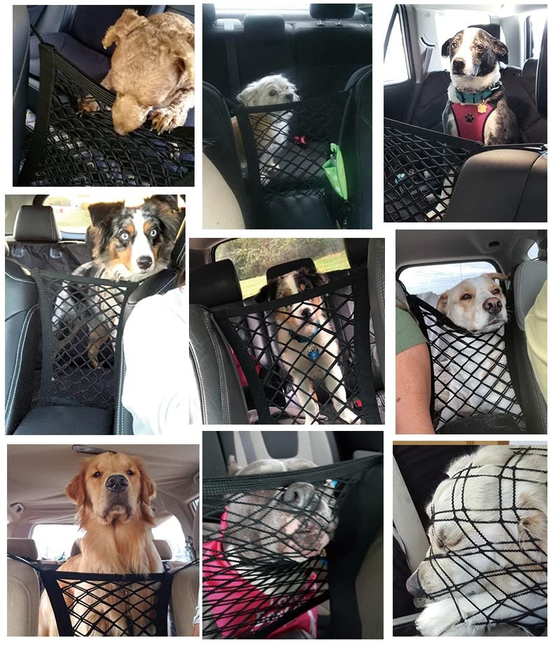 Car Dog Barrier Universal Dog Barrier Net Car Seat Net & Storage Bag Tear Resistant Pet Mesh Barrier Car Back Seat Organizer Easy to Install Dog Fence Safety Car Divider for Cars SUVs Vans Traveling