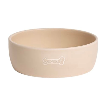 Pearhead Ceramic Dog Bowl – Neutral Taupe “Woof” Design, Holds 2.5 Cups, Non-Skid Stoneware Pet Feeding Dish, 20 oz, Medium - color: Taupe Woof Bowl, size: Medium