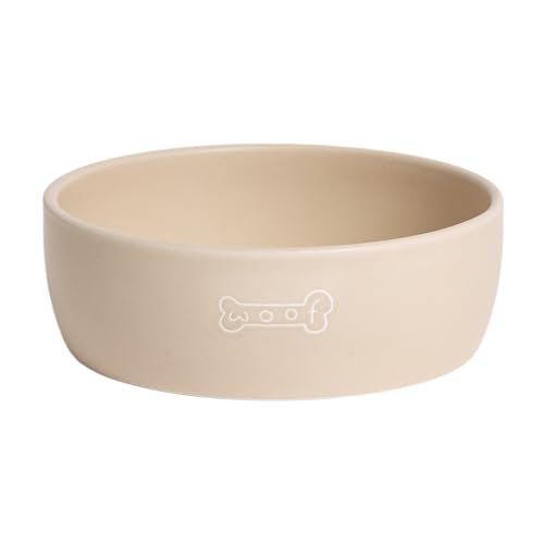 Pearhead Ceramic Dog Bowl – Neutral Taupe “Woof” Design, Holds 2.5 Cups, Non-Skid Stoneware Pet Feeding Dish, 20 oz, Medium - color: Taupe Woof Bowl, size: Medium