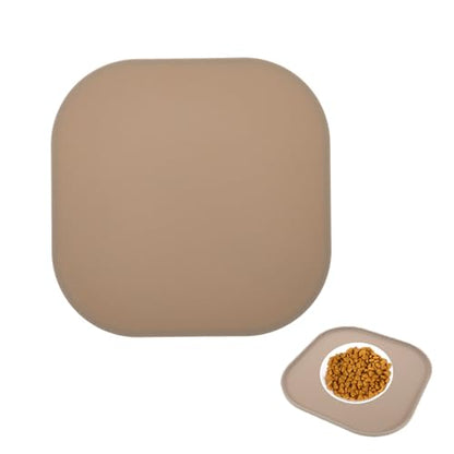Mikikit Silicone Pet Feeding Mat for Dog Food and Cat Bowl, Waterproof Spill Proof Placemat with Raised Edges, Non Slip Floor Protector Pad, Coffee