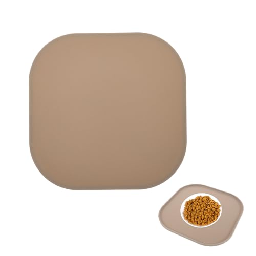 Mikikit Silicone Pet Feeding Mat for Dog Food and Cat Bowl, Waterproof Spill Proof Placemat with Raised Edges, Non Slip Floor Protector Pad, Coffee