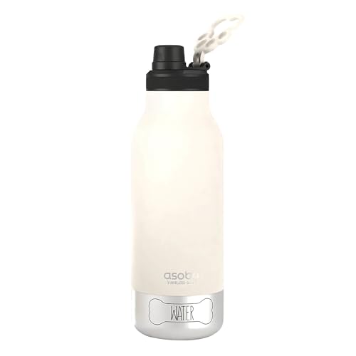 asobu Buddy Bottle a 스테인리스 스틸 단열 물병, 탈착식 개 물병 및 개 사료 및 간식 보관 그릇 포함 (화이트, 963.9g(34온스) 물병 | 그릇 2개) - color: 화이트.