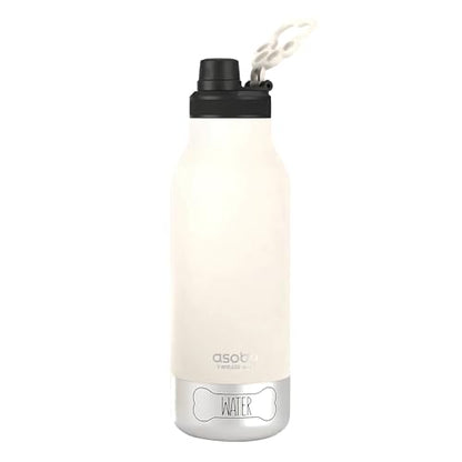 asobu Buddy Bottle a 스테인리스 스틸 단열 물병, 탈착식 개 물병 및 개 사료 및 간식 보관 그릇 포함 (화이트, 963.9g(34온스) 물병 | 그릇 2개) - color: 화이트.