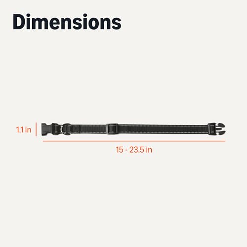Amazon Basics Reflective Polyester Dog Collar, Adjustable Length 15"-23.5", 1.1" W, Quick-Release Buckle for Easy On/Off, Medium, Black - size: m