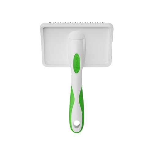Andis 68540 Self-Cleaning Animal Slicker Brushes with Curved Stainless-Steel Bristles for All Breeds - Reduces Shedding by Up to 90%, Removes Tangles, Dirt & Loose Hair – Large, Green