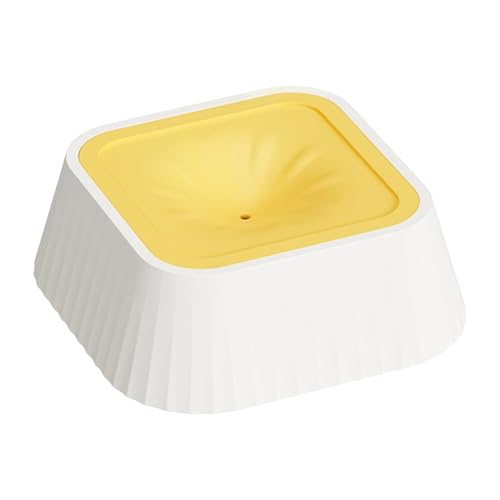 Spill Proof Dog Water Bowl 37oz, Large Capacity No Drip Pet Dispenser with Non-Slip Base, Slow Water Bowl for Dogs Puppies Indoor Outdoor Use, 22x22x8cm - color: Yellow