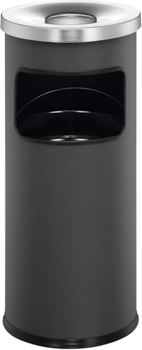 Durable Metal Round Waste Bin Charcoal with Ashtray Top | Bin Capacity 17 Litre | Ashtray Capacity 2 Litre | Perfect for Sheltered Outdoor Areas Such As Smoking Areas - color: Anthracite