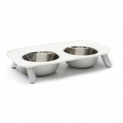 Messy Mutts Elevated Double Feeder with Stainless Bowls | Adjustable Height 3”, 5”, or 10” | Adjustable Standing Feeder for Dogs | 5 Cups per Bowl | Light Grey - color: Light Grey