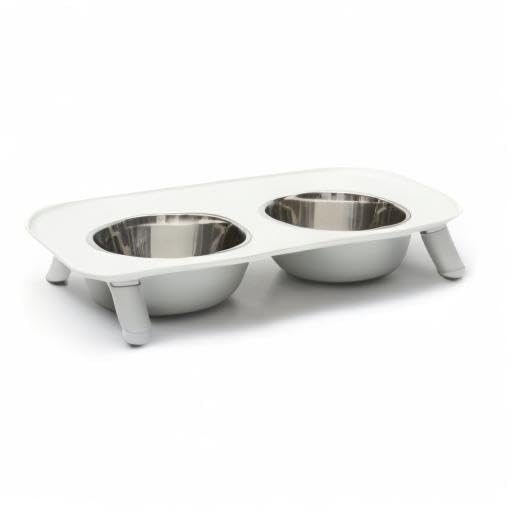 Messy Mutts Elevated Double Feeder with Stainless Bowls | Adjustable Height 3”, 5”, or 10” | Adjustable Standing Feeder for Dogs | 5 Cups per Bowl | Light Grey - color: Light Grey