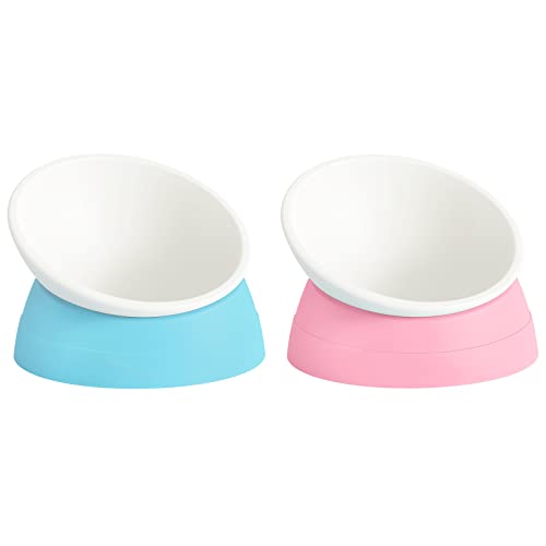 Ravitat 2Pcs Elevated Cat Food Bowl - Adjustable, Anti-Slip & Anti-Noise, Protects Pet's Spine - Thickened Plastic, 17 Oz - color: Milky White, Light Blue & Milky White, Pink
