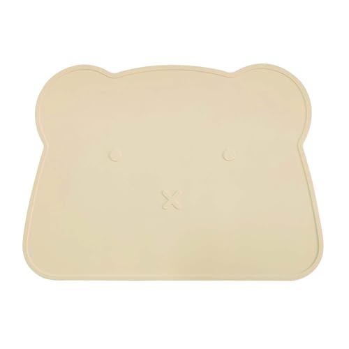 Silicone Waterproof Dog Cat Pet Feeding Mats,Anti Slip Pet Bowl Mats, BPA Free Silicone Pete Feeding Mat Bear Pattern 16In x 12In(Beige) - color: beige