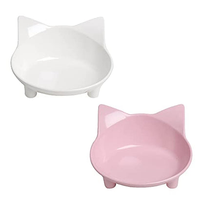 Non-Slip Cat & Dog Food Bowl – Wide, Shallow Pet Dish for Whisker Fatigue Relief, Safe for Puppies & Rabbits - color: White+Pink