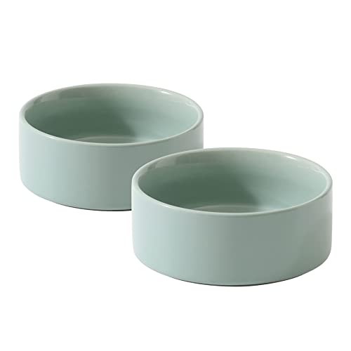 Havniva Cat Bowls Water Bowl Set of Two, 5.1” Ceramic Cat Food and Water Bowl Whisker Friendly Pet Food Bowls for Indoor Cats, Wide Cat Water Dish Prevent Whisker Fatigue Non Slip Cat Feeder - color: 2 x Bowl - Light Green, size: 5.1inch