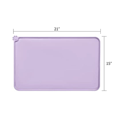 AUDWUD Silicone Waterproof Pet Feeding Mats,Anti Slip Bowl Pad,Dog Mat for Food and Water - color: Hibiscus, size: 21" x 15"