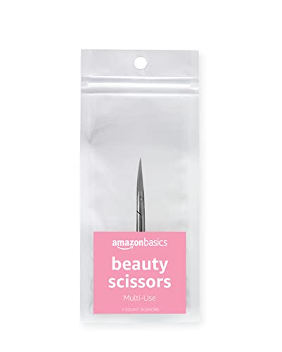 Amazon Basics Beauty Scissors, Stainless Steel, Curved Precision Cutting, Multipurpose Grooming Tool, Easy to Use, Silver