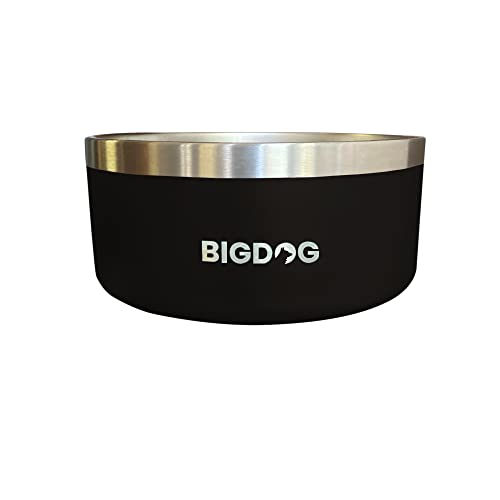 BIGDOG Large Dog Bowls, Stainless Steel, No Spill, 100 Ounce, Black - color: Black, size: 100oz