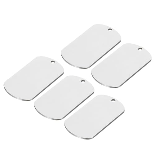MECCANIXITY Metal Blank Tags Stamping, 2"x1.1" Silver Stainless Steel Blank Dog Tags DIY Engraving Blank Tags for Pet Dog ID Tags, Pendant Decoration, Craft Tags, Pack of 5 - color: Silver, size: 1.97"x1.1"