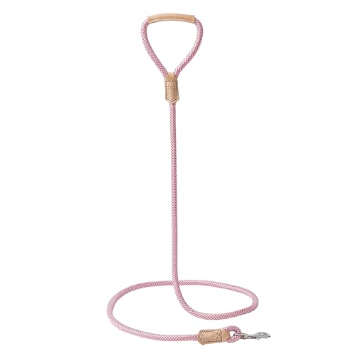 Mile High Life Dog Leash, Rope Leash with Genuine Leather Handle and Heavy Duty Metal Clasp, Great for Small Medium Large Dogs (Pink, 4FT) - color: Leather Handle-Pink, size: 48 Inch-1/2"