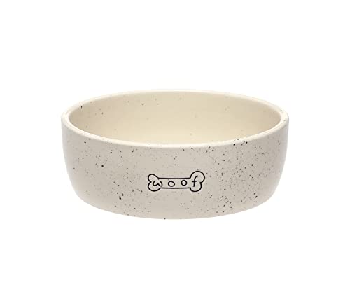 Pearhead Ceramic Dog Bowl – “Woof” Speckled Pet Food & Water Dish, Durable Stoneware, Non-Slip Heavy Base, 20 oz, Medium - color: White "Woof" Bowl, size: Medium
