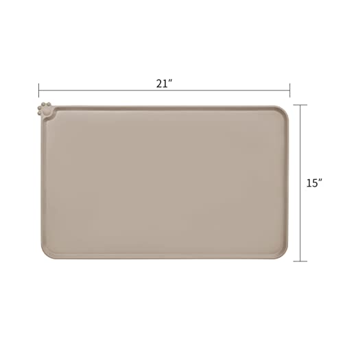 AUDWUD Silicone Waterproof Pet Feeding Mats,Anti Slip Bowl Pad, Dog Mat for Food and Water - color: Adobe Brown, size: 21" x 15"
