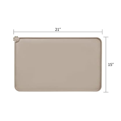 AUDWUD Silicone Waterproof Pet Feeding Mats,Anti Slip Bowl Pad, Dog Mat for Food and Water - color: Adobe Brown, size: 21" x 15"