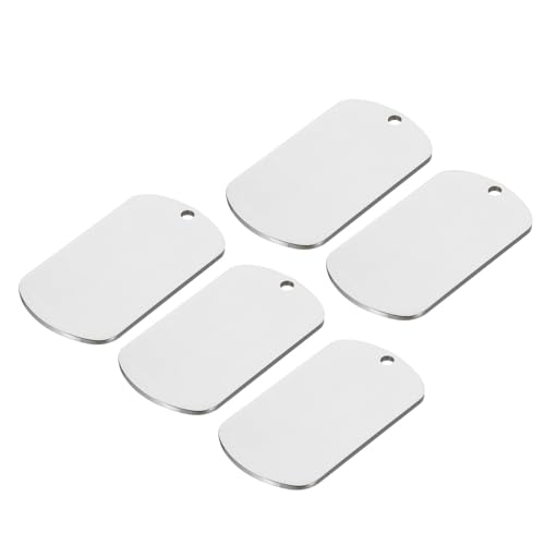 MECCANIXITY Metal Blank Tags Stamping, 1.8"x1" Silver Stainless Steel Blank Dog Tags DIY Engraving Blank Tags for Pet Dog ID Tags, Pendant Decoration, Craft Tags, Pack of 5 - color: Silver, size: 1.77"x1.02"