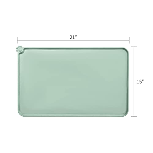 AUDWUD Silicone Waterproof Pet Feeding Mats,Anti Slip Bowl Pad,Dog Mat for Food and Water - color: Lake, size: 21" x 15"