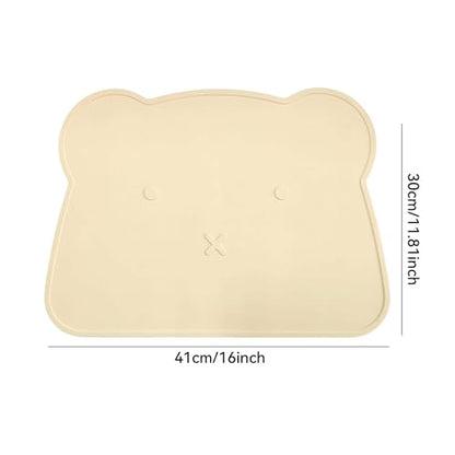 Silicone Waterproof Dog Cat Pet Feeding Mats,Anti Slip Pet Bowl Mats, BPA Free Silicone Pete Feeding Mat Bear Pattern 16In x 12In(Beige) - color: beige