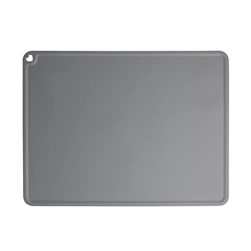 JiangYanus Silicone Pet Feeding Mat for Dog Cat Bowls, Non Slip Waterproof | Cat & Dog Bowl Mats Tray with Raised Edges for Food and Water, Pet Bowl Mat Dog Placemats to Prevent Water Spills on Floor - color: Grey