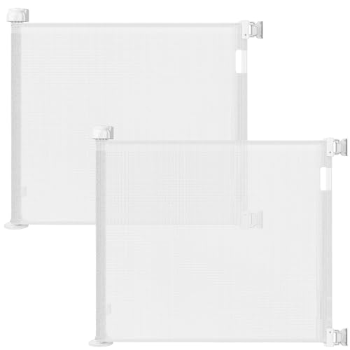 Veraste (2 Pack) Retractable Baby Gate for Doorways and Stairs, Mesh Safety Gate for Pet, Indoor & Outdoor Use, One-Hand Operation, Easy Installation, 33.6" Tall, Expands to 55" Wide（White,33.6"x55" - color: White, size: 33x55 Inch(2 Pack)