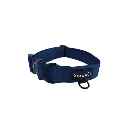 ShawnCo Basecamp Dog Collar- Premium, Adjustable, Heavy-Duty Nylon Tactical Dog Collar with Metal Buckle for Medium and Large Dogs (Pacific Blue, S) - color: Pacific Blue, size: S- No Handle