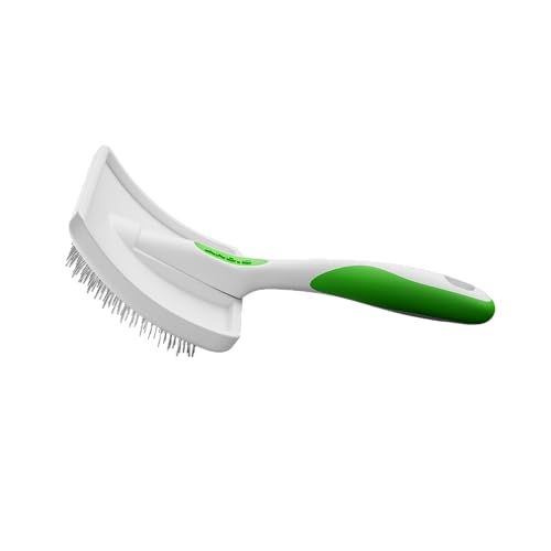 Andis 68540 Self-Cleaning Animal Slicker Brushes with Curved Stainless-Steel Bristles for All Breeds - Reduces Shedding by Up to 90%, Removes Tangles, Dirt & Loose Hair – Large, Green