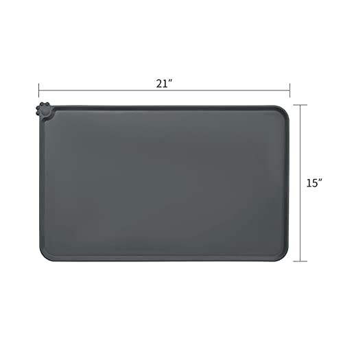 AUDWUD Silicone Waterproof Pet Feeding Mats,Anti Slip Bowl Pad,Dog Mat for Food and Water - color: Grey, size: 21" x 15"