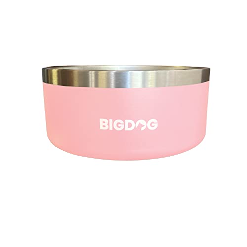 BigDog Dog Bowls, Dog Bowls for Large Dogs, Stainless Steel Dog Bowls, No Spill Dog Bowls, Dog Food and Water Bowl (100 Ounce, Pink) - color: Pink, size: 100oz