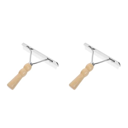 Balacoo 2 Pcs Undercoat Rake for Dogs, Pet Horse Hair Comb with Non-Slip Wooden Handle, Steel Comb for Medium & Large Pets Dog Cat Horse