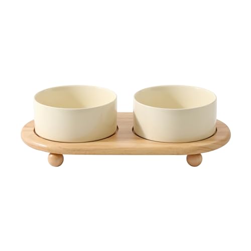 Havniva Raised Cat Bowls Water Bowl 6.1” Elevated Ceramic Cat Food and Water Bowl Whisker Friendly Pet Food Bowls for Indoor Cats, Wide Cat Water Dish Prevent Whisker Fatigue Non Slip Cat Feeder - color: 2 x Bowl + Stand - Light Yellow, size: 6.1inch