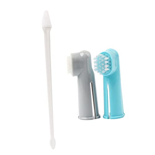 3-Piece PET Toothbrush Set Dual-Head Dog Toothbrush and Finger Brush Cleaning Tools for Cats and Dogs Comfortable to Hold Suitable for Small and Large Pets