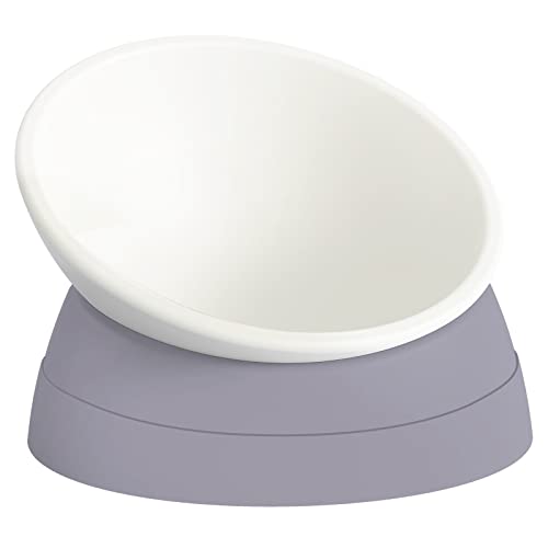 Elevated Cat Bowl, Adjustable Raised Slanted Food Bowl for Cats and Small Dogs, Wide Shallow PP Dish with TPR Non Slip Base, Whisker Friendly, 17 oz - color: Milky White, Grey