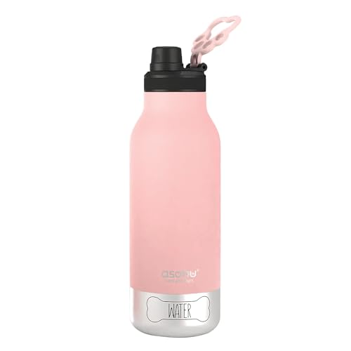 asobu Dog Barky Bottle - 음식, 간식 및 물을 위한 탈착식 강아지 그릇 2개가 있는 단열 스테인리스 스틸 물병 - 하이킹, 도로 여행 및 야외 모험을 위한 반려동물 친화적인 여행용 병 - color: 핑크