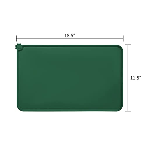 AUDWUD Silicone Waterproof Pet Feeding Mats,Anti Slip Bowl Pad,Dog Mat for Food and Water - color: Hunter Green, size: 18.5" x 11.5"