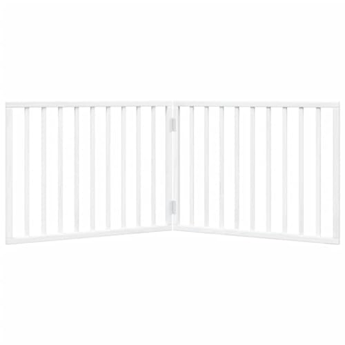 Set of 2 Dog Gate for Doorways and Stairs, 63 in Wide Freestanding Pet Gate, Adjustable Foldable Safety Barrier for Dogs, Solid Poplar Wood Indoor Fence, White