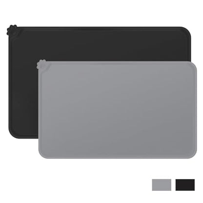 Premium Silicone Dog Food Mat,Dog Bowl mat, Pet Food pad- Anti-Slip Pet Food Mat for Dogs and Cats - Waterproof and Easy to Clean 21 * 15 in Gray
