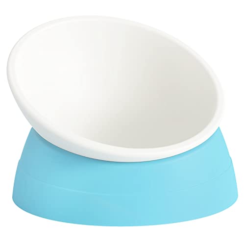 Elevated Cat Bowl, Adjustable Raised Slanted Food Bowl for Cats and Small Dogs, Wide Shallow PP Dish with TPR Non Slip Base, Whisker Friendly, 17 oz - color: Milky White, Light Blue