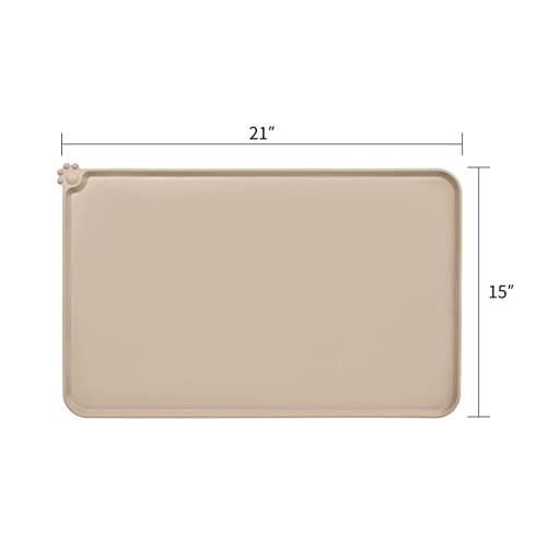 AUDWUD Silicone Waterproof Pet Feeding Mats,Anti Slip Bowl Pad, Dog Mat for Food and Water - color: Taupe, size: 21" x 15"
