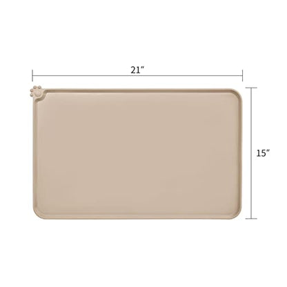 AUDWUD Silicone Waterproof Pet Feeding Mats,Anti Slip Bowl Pad, Dog Mat for Food and Water - color: Taupe, size: 21" x 15"