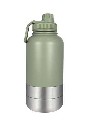 Portable Dog Water Bottle with Built-in Bowl, Leakproof Pet Travel Water Dispenser, 32oz Stainless Steel Dog Water Bottle for Walking, Hiking, Camping & Outdoor Travel