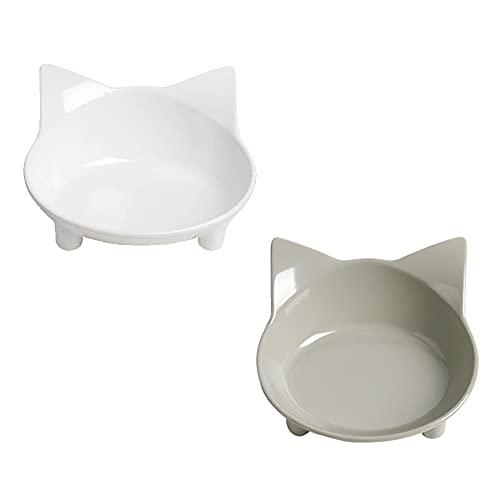 Non-Slip Cat Bowl with Shallow Design, Food-Grade Pet Dish for Whisker Fatigue Relief, Anti-Tip Dog & Cat Water Bowl for Dogs, Cats, Rabbits - color: White+Grey