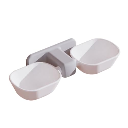 LALAFINA Wall-Mounted Cat Double Bowl Pet Feeder with Water and Food Containers, White Plastic Feeding Station for Cats and Small Dogs, Space-Saving Wall Holder for Home Use